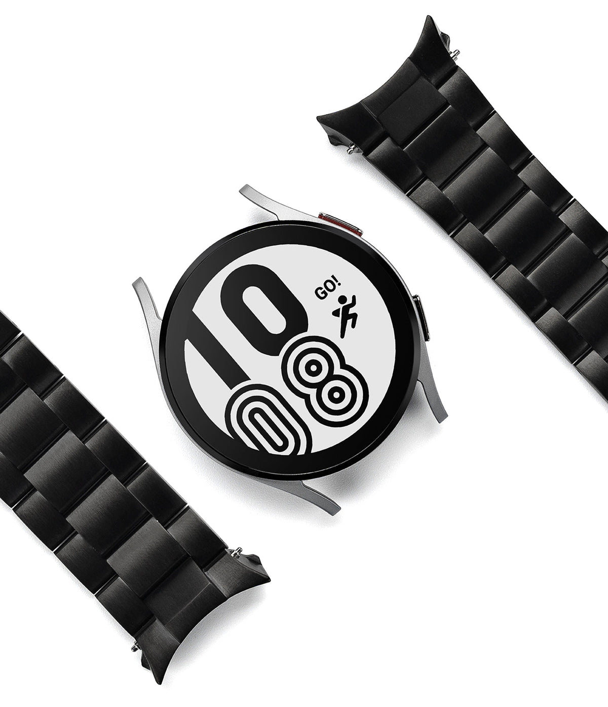 Galaxy Watch 6 / 5 / 4 (44mm) | Metal One Band - Black metal link watch band detached from a Galaxy Watch face.