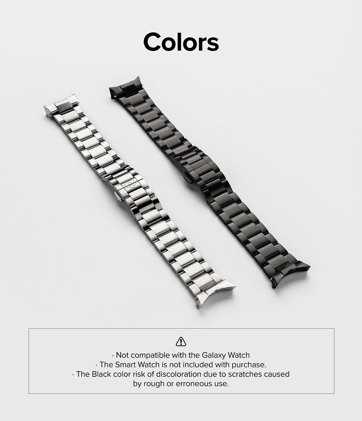 Galaxy Watch 6 / 5 / 4 (44mm) | Metal One Band - Silver and black metal watch bands displayed side-by-side on white.
