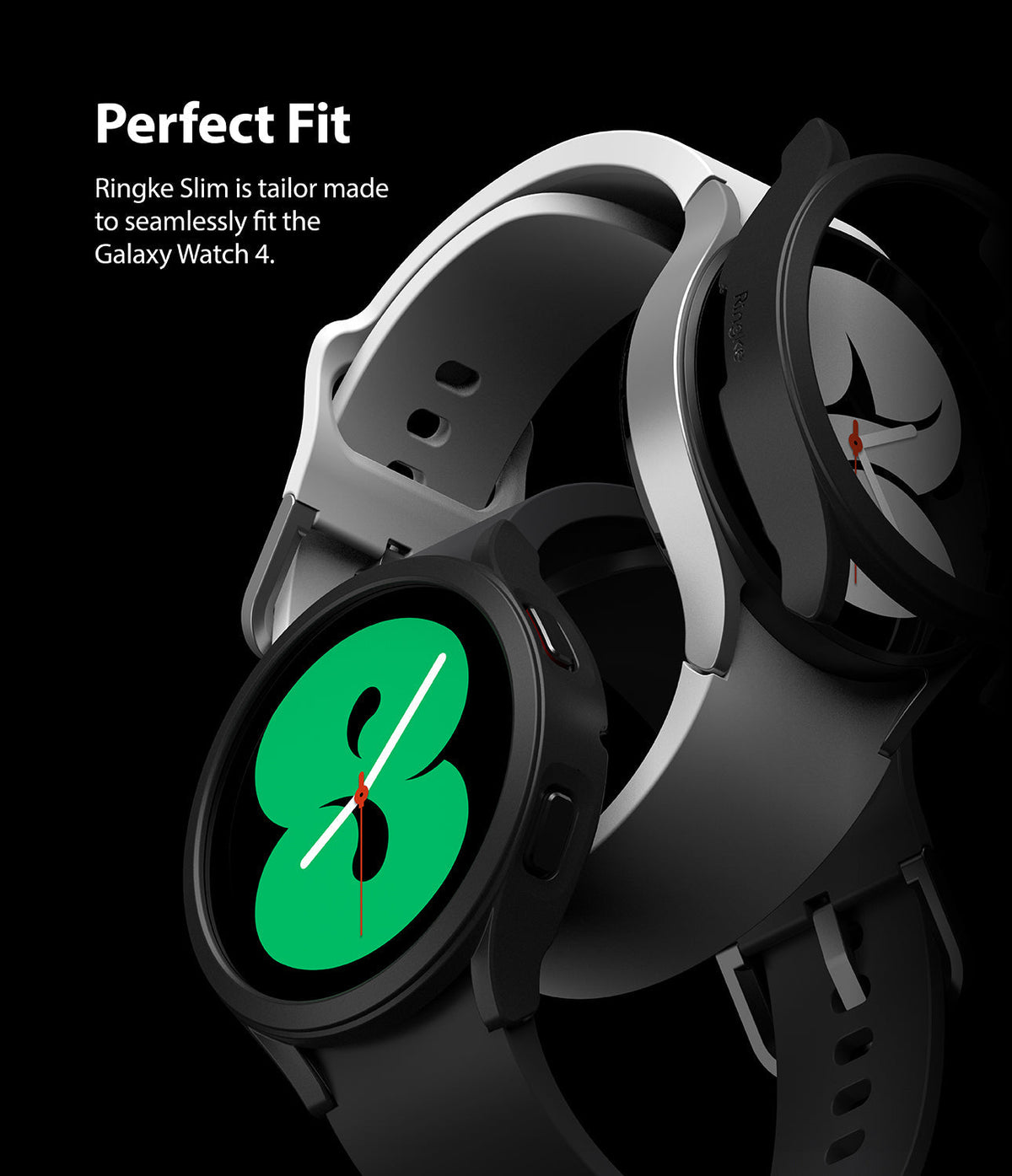 Galaxy Watch 4 40mm Case | Slim - Two Galaxy Watch 4 units with black slim protective cases against a black background.