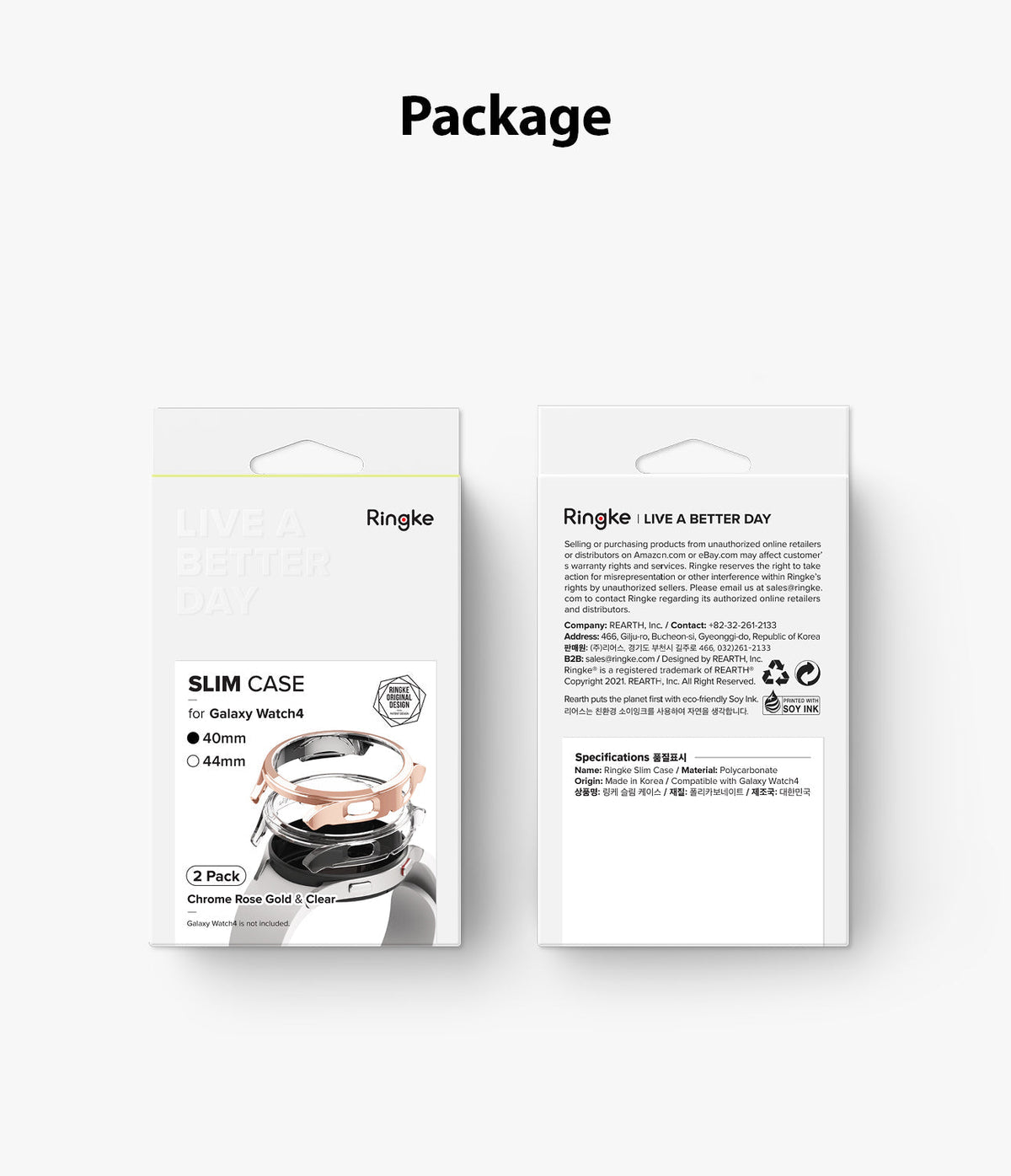 Galaxy Watch 4 40mm Case | Slim - Front and back view of Ringke Slim Case packaging for Galaxy Watch 4 in 2-pack.