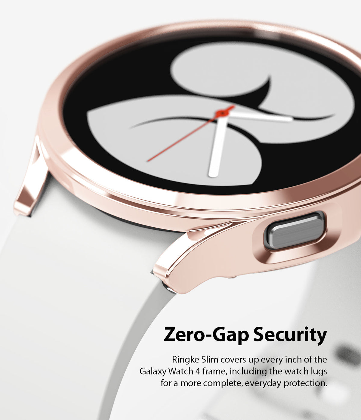 Galaxy Watch 4 40mm Case | Slim - Rose gold protective case on a white Galaxy Watch 4 with a zero-gap fit.