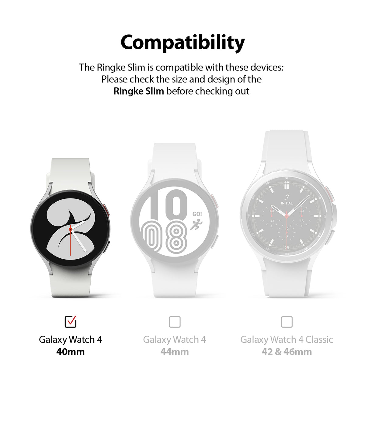 Galaxy Watch 5/4 40mm Screen Protector for Bezel Styling | Glass - R2 - Galaxy Watch 5/4 40mm Screen Protector for Bezel Styling - Compatibility chart showing Galaxy Watch 4 40mm is supported.