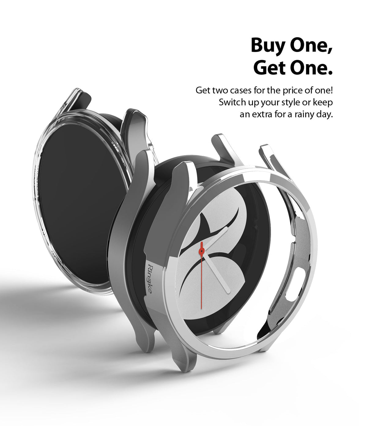 Galaxy Watch 4 40mm Case | Slim - Two silver protective watch cases floating against a white background with text.