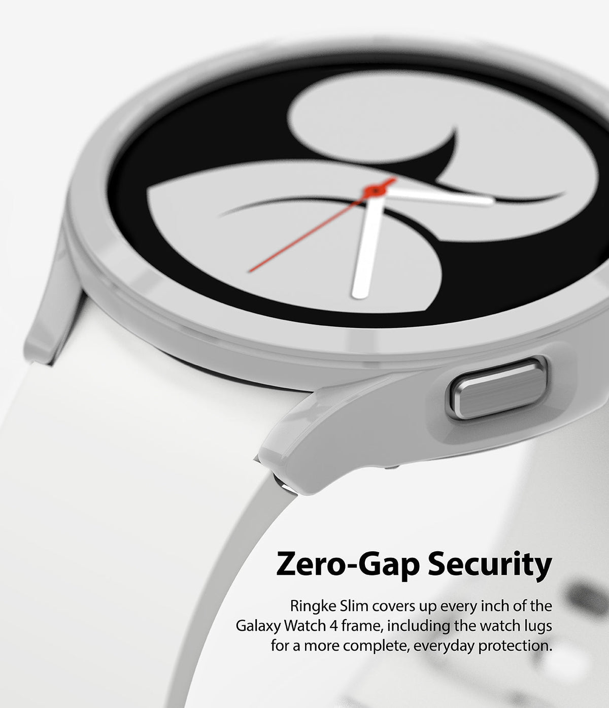 Galaxy Watch 4 40mm Case | Slim - Close-up of a white protective case on a Galaxy Watch 4, highlighting full frame coverage.