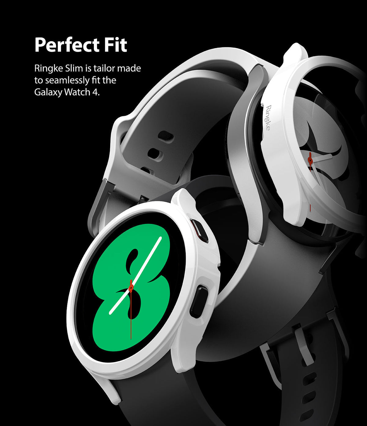 Galaxy Watch 4 40mm Case | Slim - Two white Ringke slim cases shown on Galaxy Watch 4 devices against a black background.