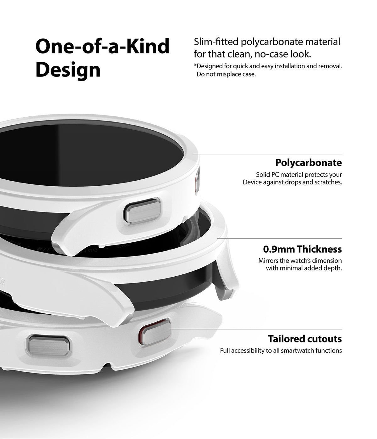 Galaxy Watch 4 40mm Case | Slim - White protective watch case showing polycarbonate material, thin profile, and cutouts.