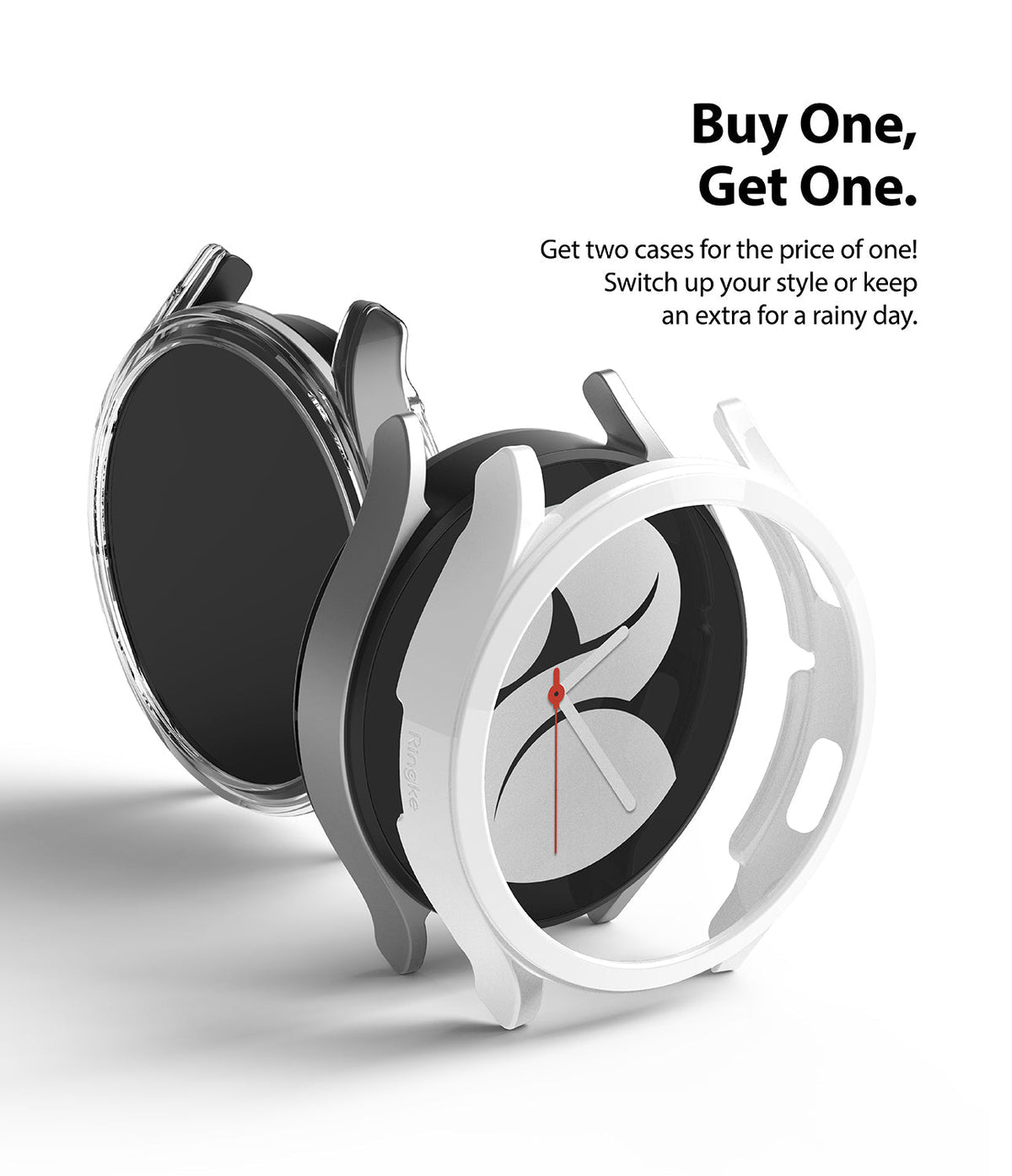 Galaxy Watch 4 40mm Case | Slim - Two Galaxy Watch 4 cases, one clear and one white, displayed with a Buy One Get One offer.
