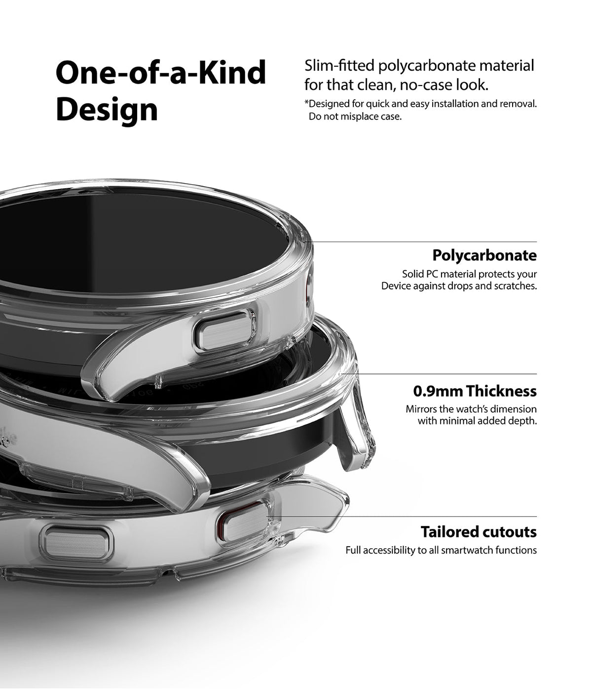 Galaxy Watch 4 (44mm) Case | Slim - Clear, slim-fit polycarbonate watch case with precise cutouts for buttons and sensors.