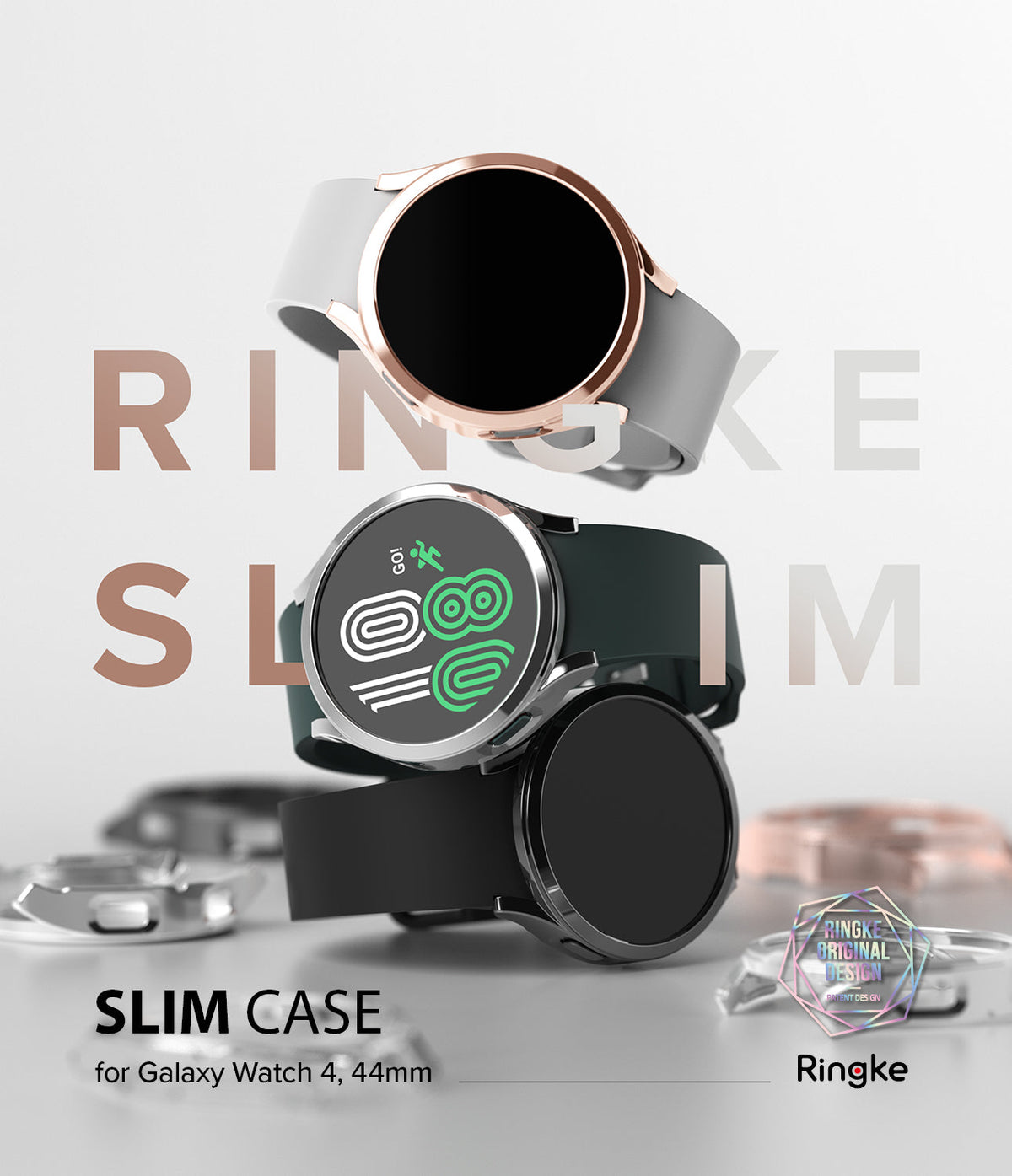 Galaxy Watch 4 (44mm) Case | Slim - Three Galaxy Watch 4 units with slim protective cases stacked vertically.