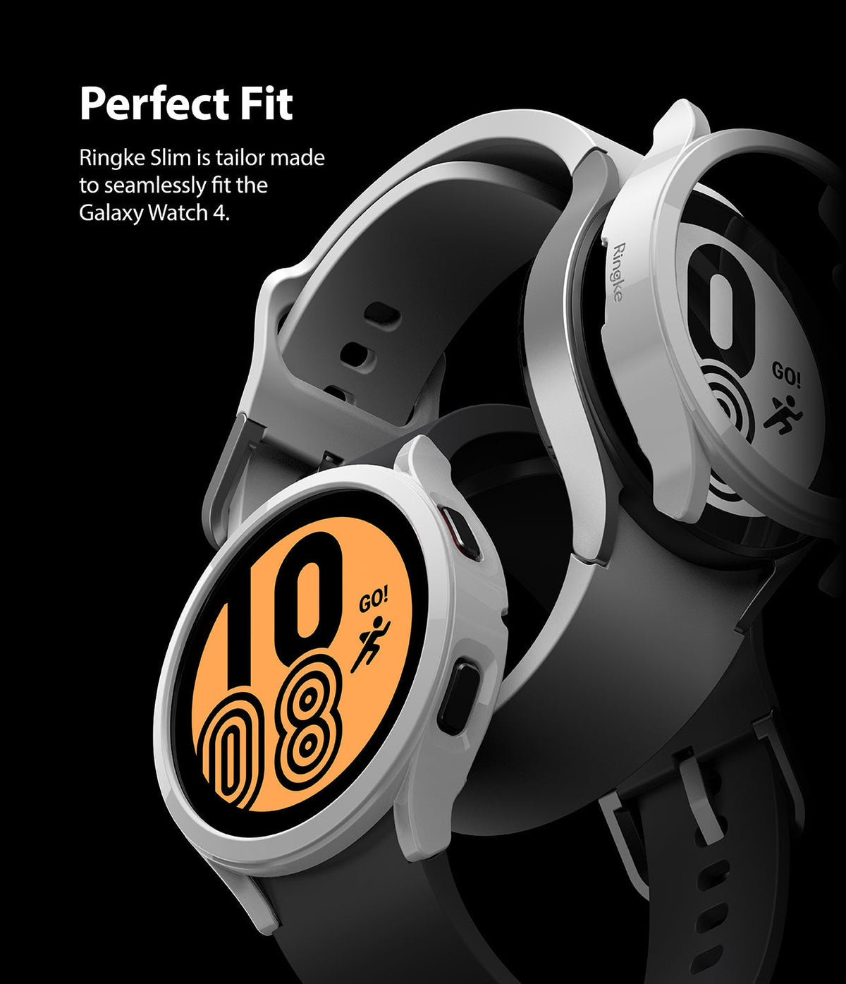 Galaxy Watch 4 (44mm) Case | Slim - Two silver Ringke slim cases shown on Galaxy Watch 4 devices against a black background.