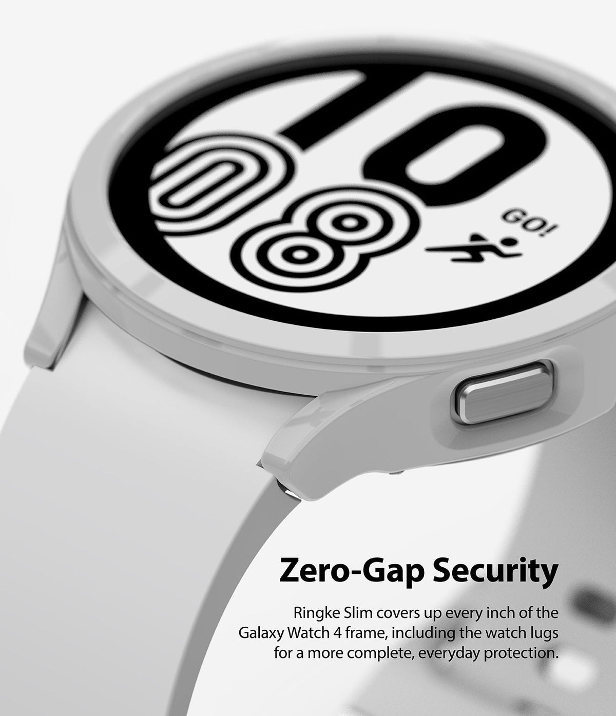 Galaxy Watch 4 (44mm) Case | Slim - Close-up of a white protective case fitted snugly on a Galaxy Watch 4.
