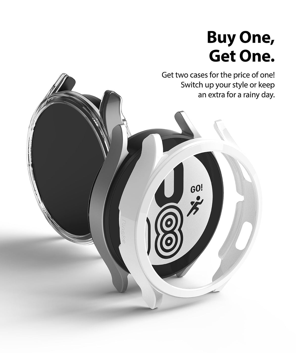 Galaxy Watch 4 (44mm) Case | Slim - Two Galaxy Watch 4 cases, one clear and one white, floating against a white background.