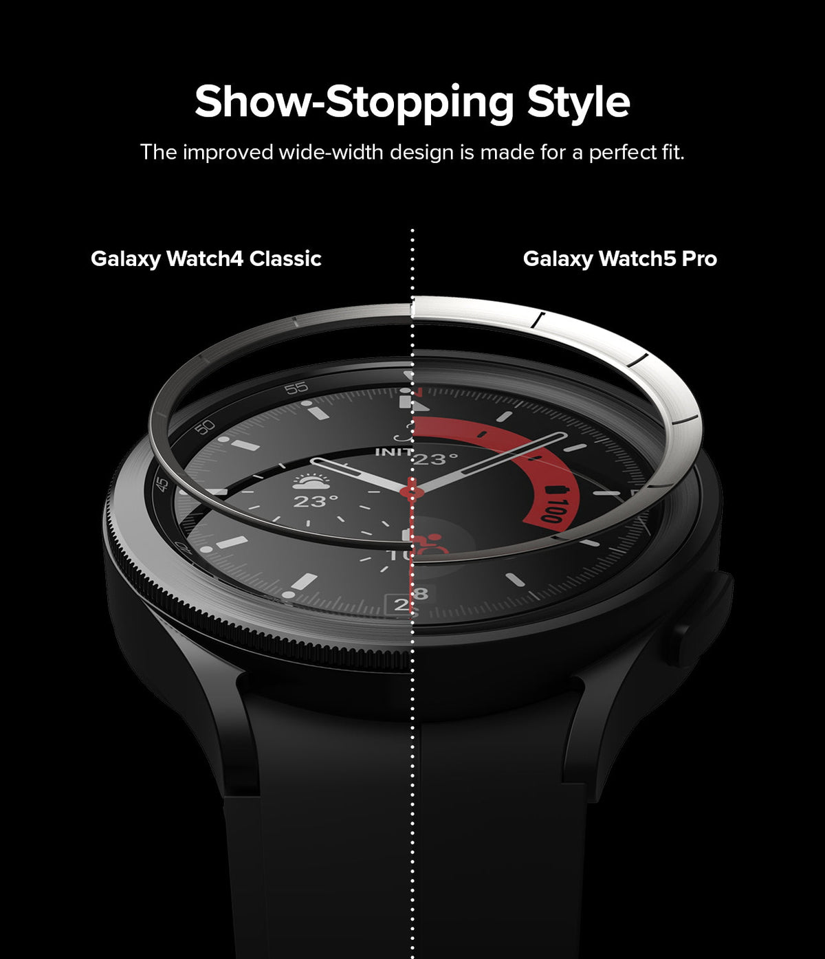 Galaxy Watch 5 Pro 45mm | Inner Bezel Styling - Comparison of bezel width between Galaxy Watch4 Classic and Watch5 Pro.