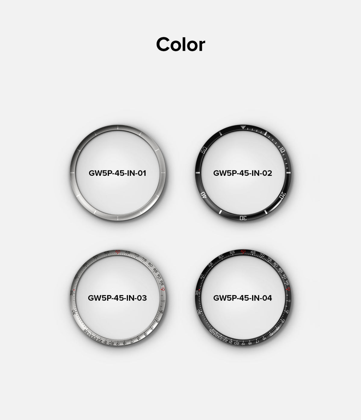 Galaxy Watch 5 Pro 45mm | Inner Bezel Styling - Four circular watch bezel accessories in silver and black color options.