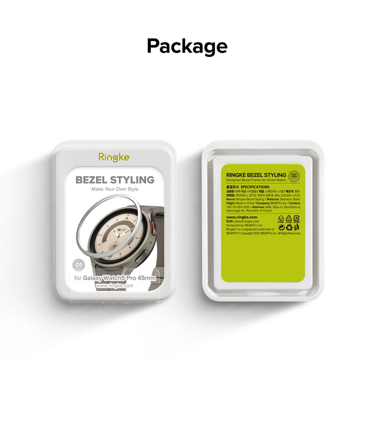 Galaxy Watch 5 Pro 45mm | Bezel Styling - Front and back view of Ringke bezel styling packaging for Galaxy Watch 5 Pro.