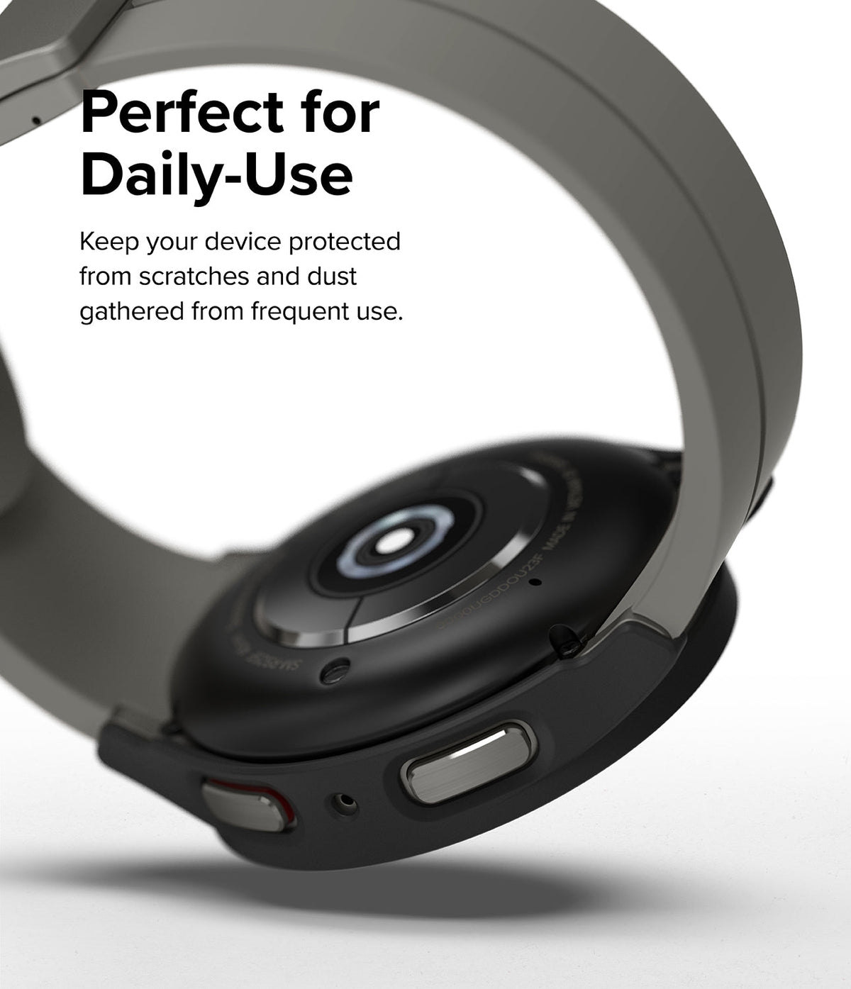 Galaxy Watch 5 Pro Case | Slim - Close-up of a black protective case on a Galaxy Watch 5 Pro with a grey band.
