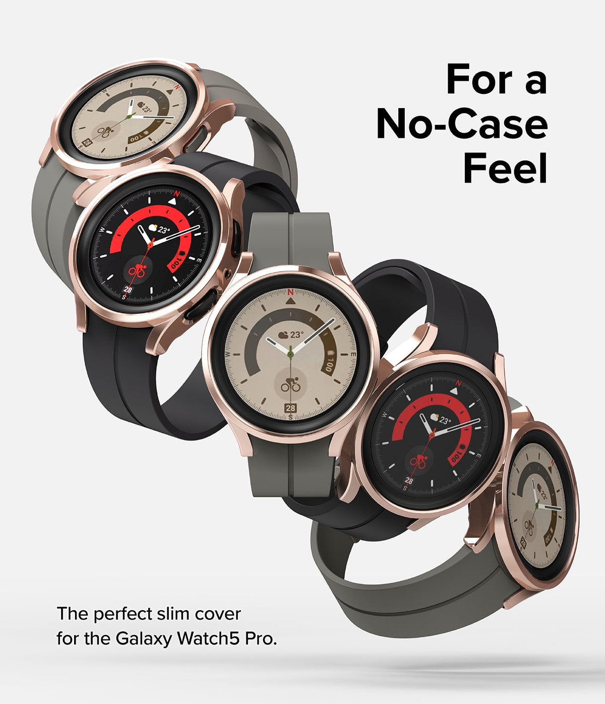 Galaxy Watch 5 Pro Case | Slim - Multiple rose gold Galaxy Watch 5 Pro smartwatches with slim cases arranged in a diagonal row.