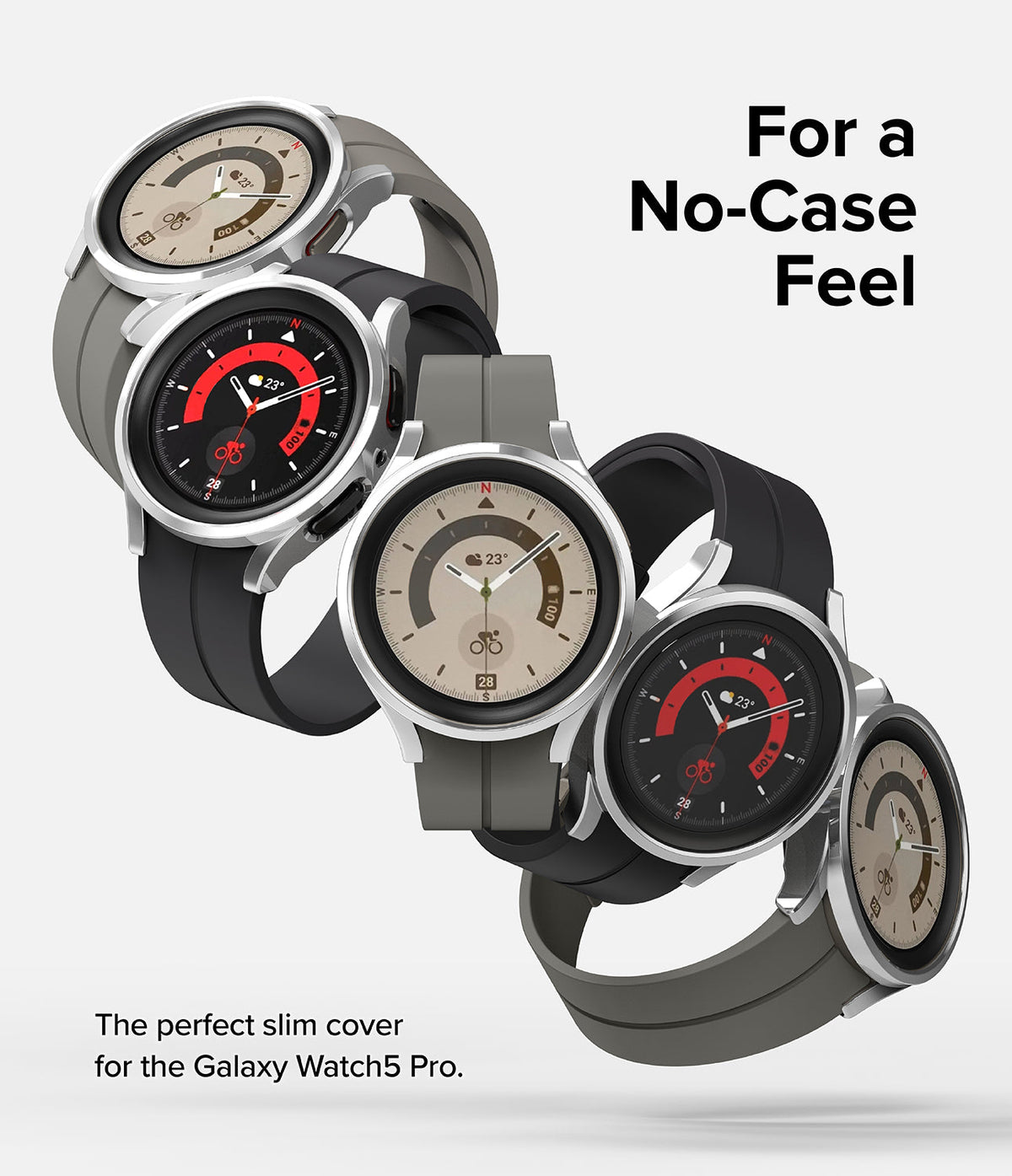 Galaxy Watch 5 Pro Case | Slim - Multiple Galaxy Watch 5 Pro smartwatches with slim protective cases in a diagonal row.