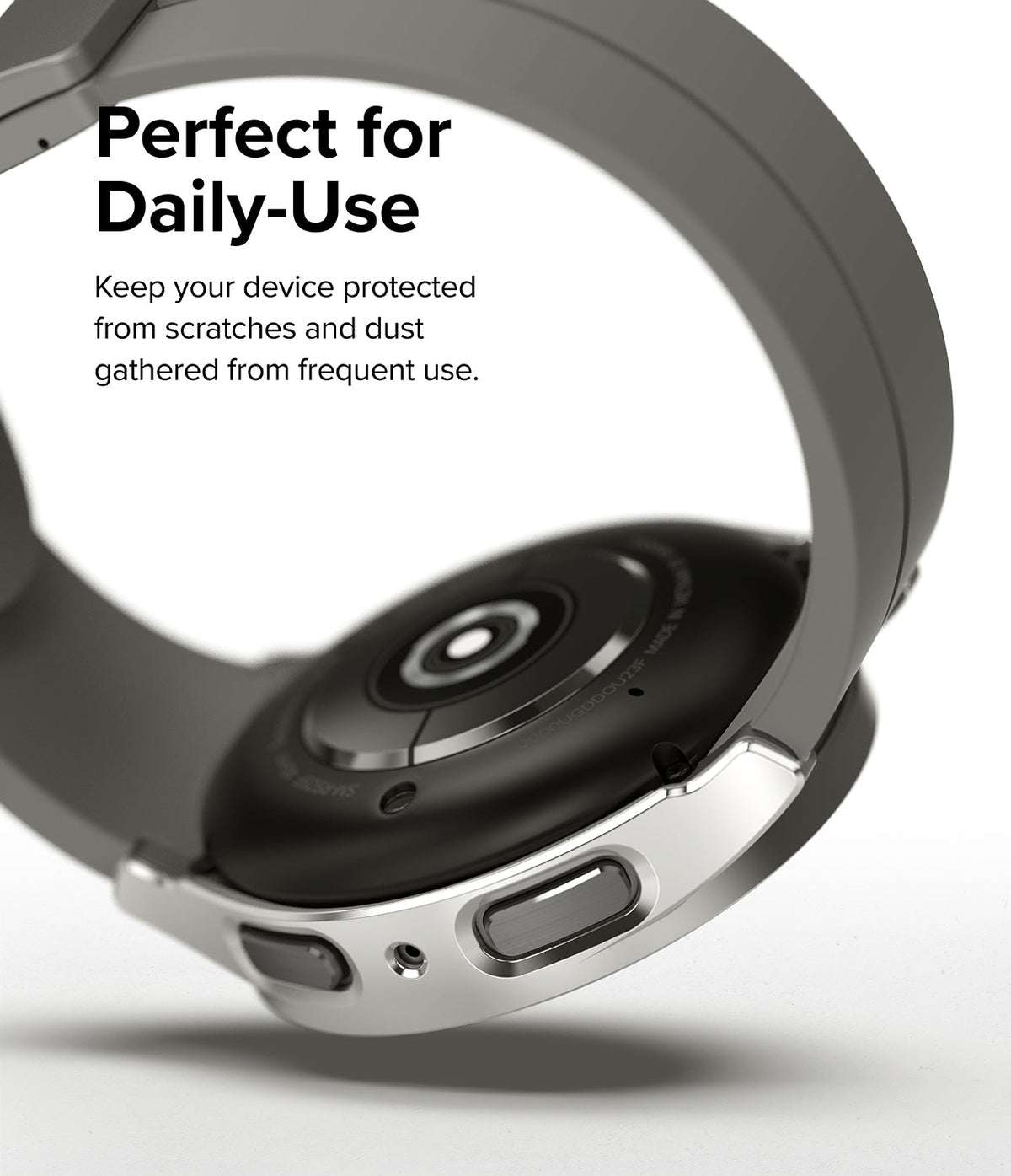Galaxy Watch 5 Pro Case | Slim - Silver protective case on a Galaxy Watch 5 Pro with a grey band against a white background.