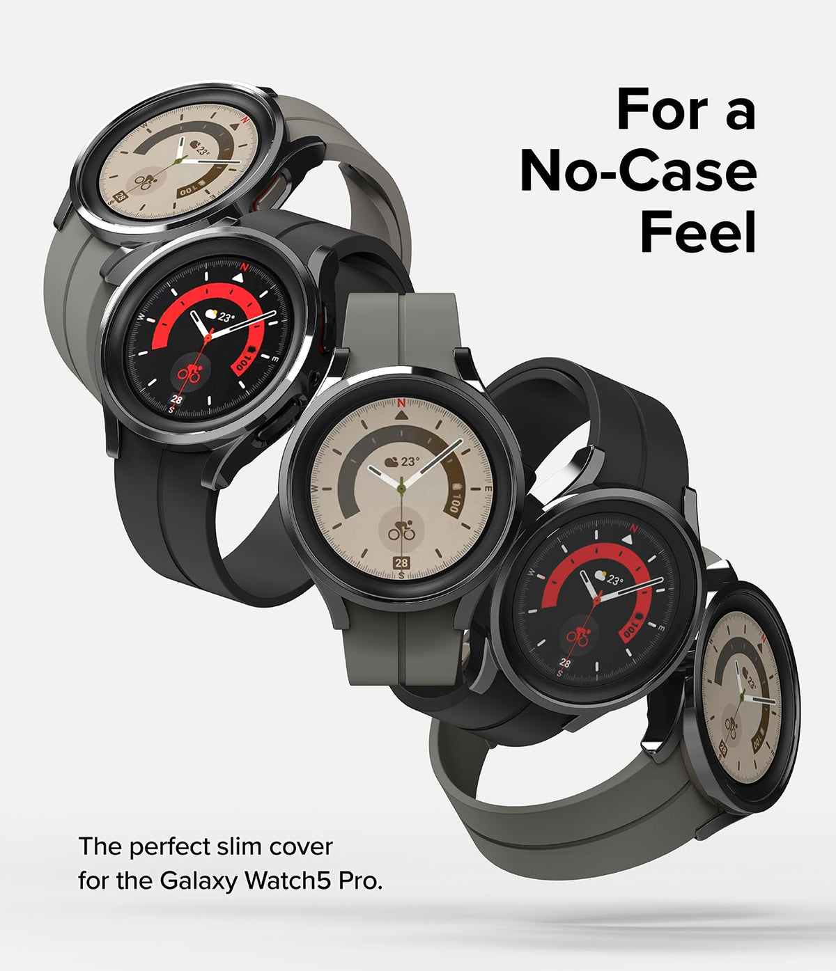 Galaxy Watch 5 Pro Case | Slim - Multiple Galaxy Watch 5 Pro units with slim protective cases in black and gray.