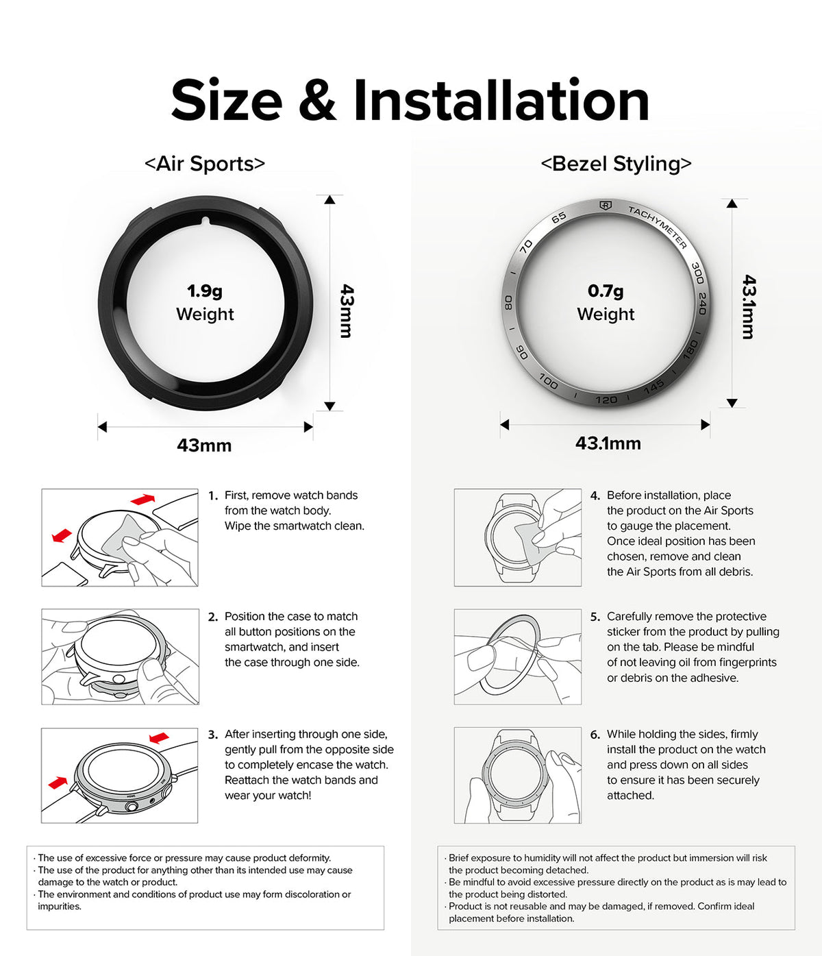 Galaxy Watch 5 40mm | Air Sports Black + Bezel Styling - Size specifications and step-by-step installation guide.