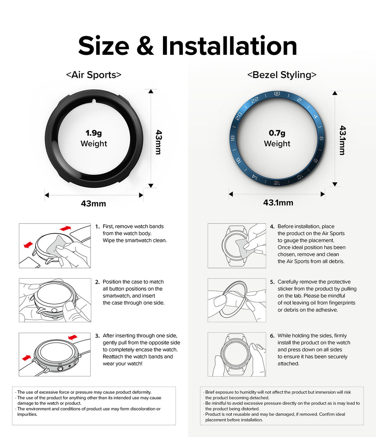 Galaxy Watch 5 40mm | Air Sports Black + Bezel Styling - Size specifications and step-by-step installation guide.