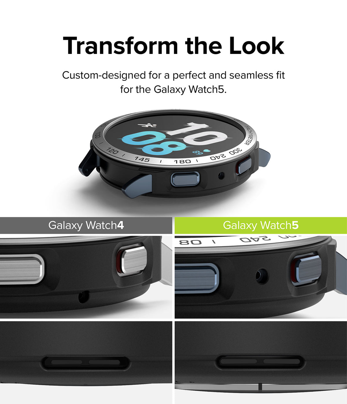 Galaxy Watch 5 44mm | Air Sports Black + Bezel Styling - Comparison of bezel styling on Galaxy Watch 4 and Watch 5.