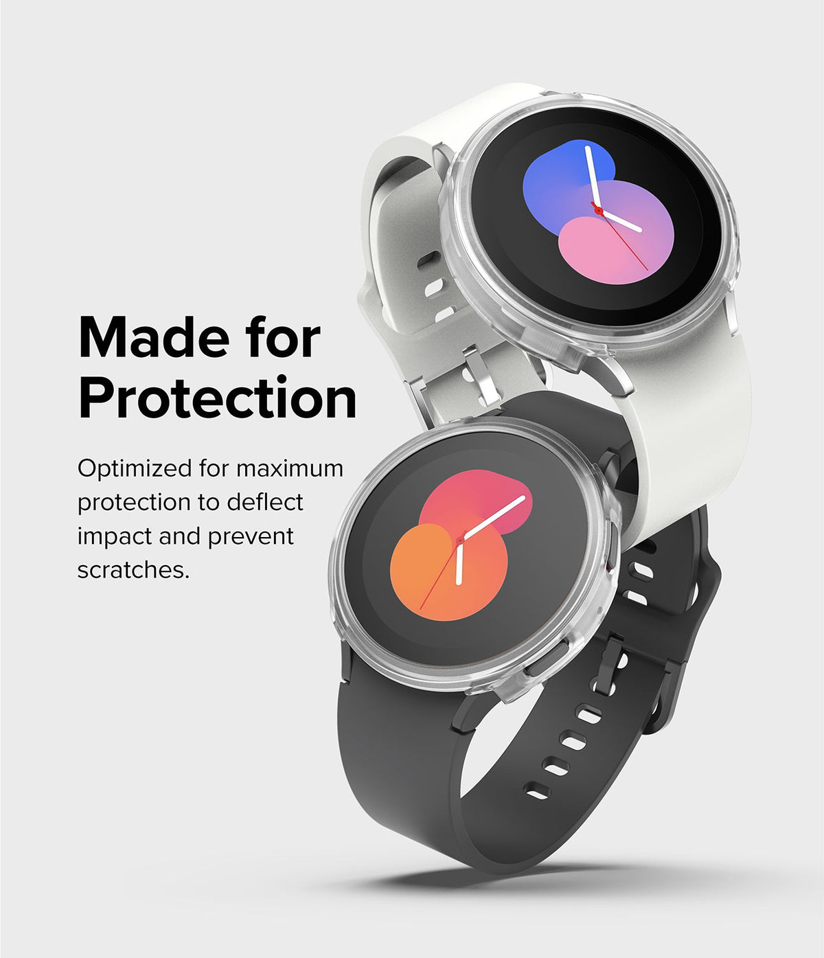 Galaxy Watch 5 40mm Case | Air Sports - Two Galaxy Watch 5 units in white and black, each fitted with a clear protective case.