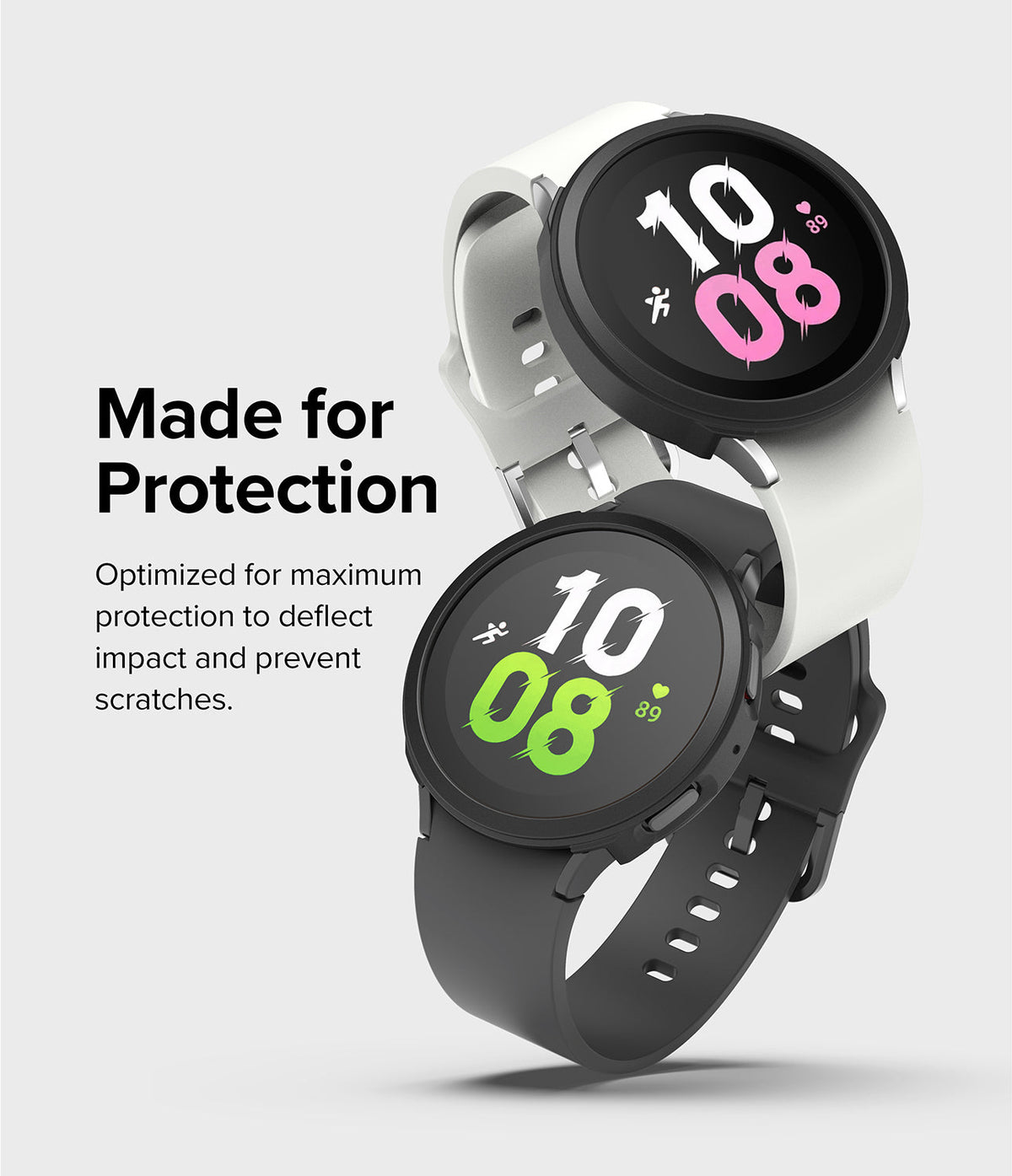 Galaxy Watch 5 44mm Case | Air Sports - Two Galaxy Watches with black protective cases, one white and one black.