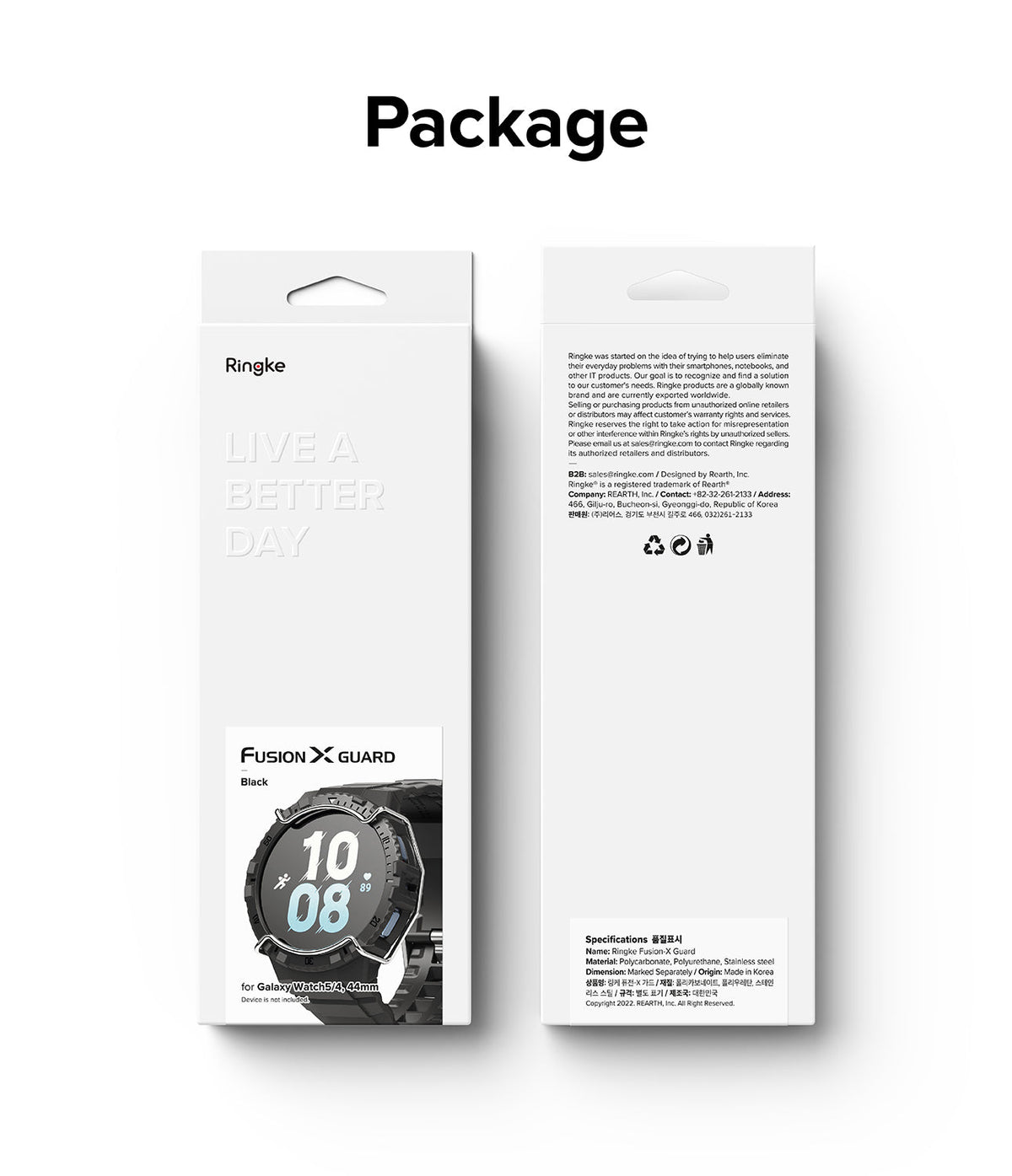 Galaxy Watch 5 / 4 (44mm) Case + Band + Wire | Fusion-X Guard - Front and back view of Ringke Fusion-X Guard packaging.
