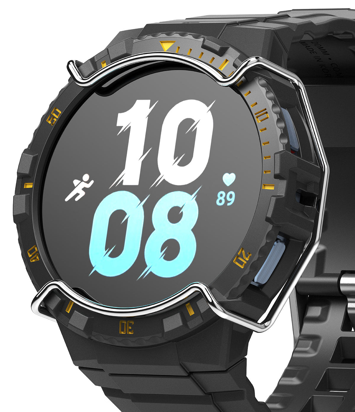 Galaxy Watch 5 / 4 (44mm) Case + Band + Wire | Fusion-X Guard - Rugged black watch case with metallic wire guard.