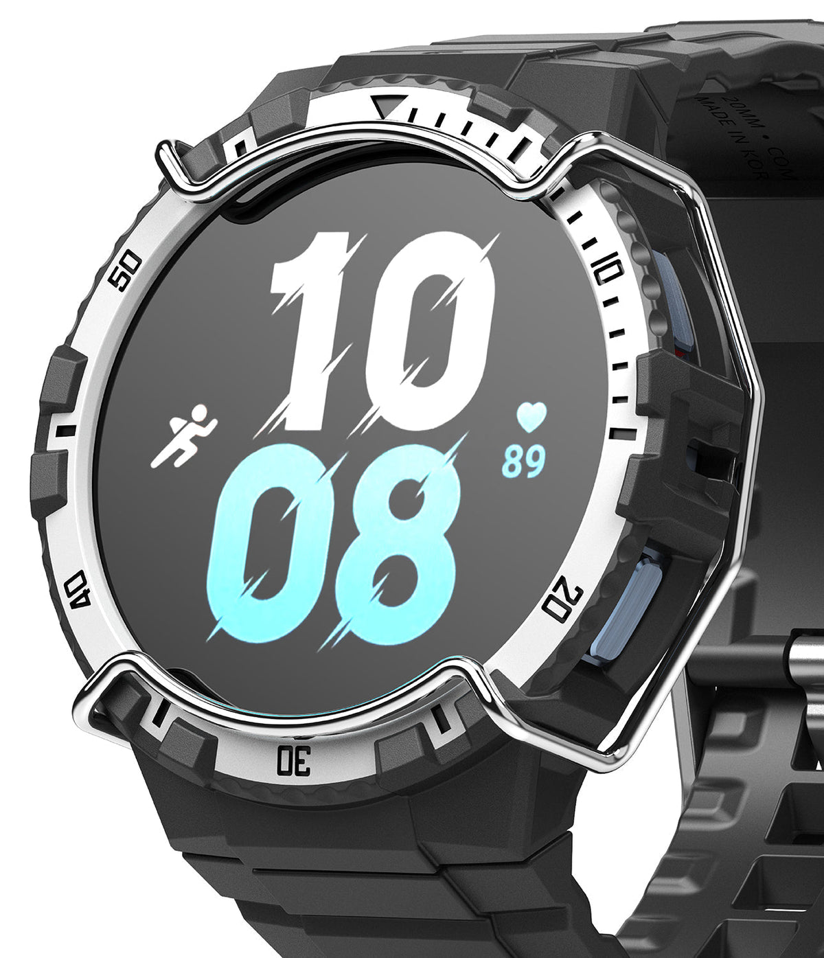 Galaxy Watch 5 / 4 (44mm) Case + Band + Wire | Fusion-X Guard - Rugged black watch case with silver wire guard overlay.