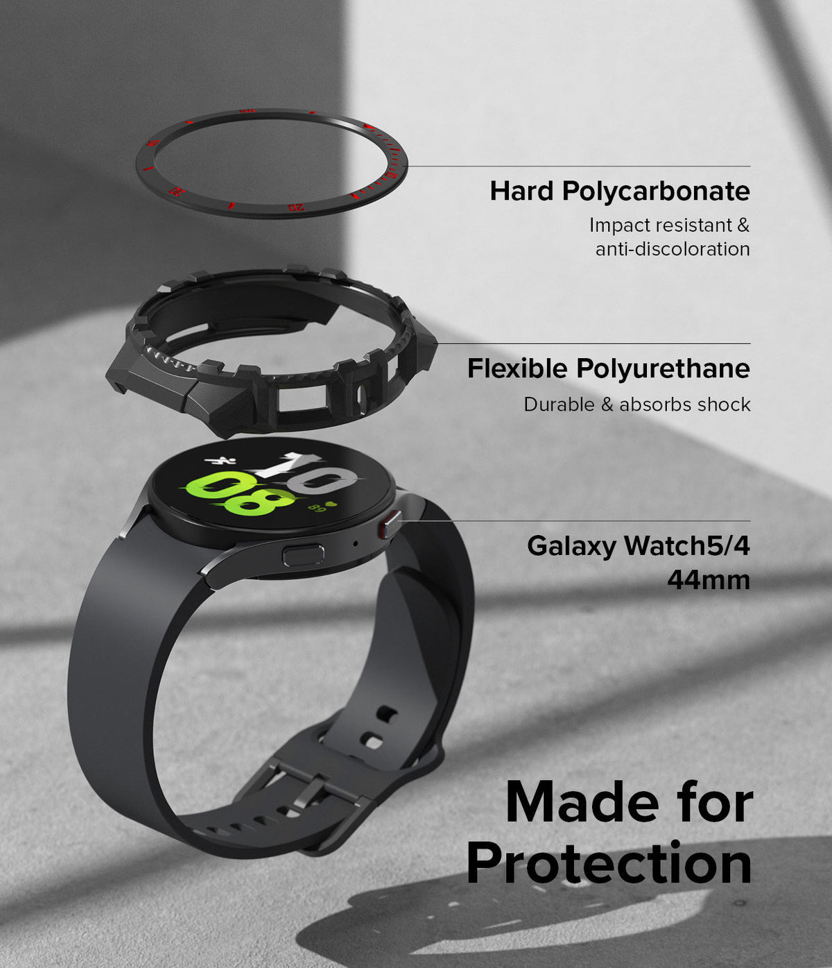 Galaxy Watch 5 / 4 (44mm) Case | Fusion-X - Exploded view of a smartwatch case showing polycarbonate and TPU layers.