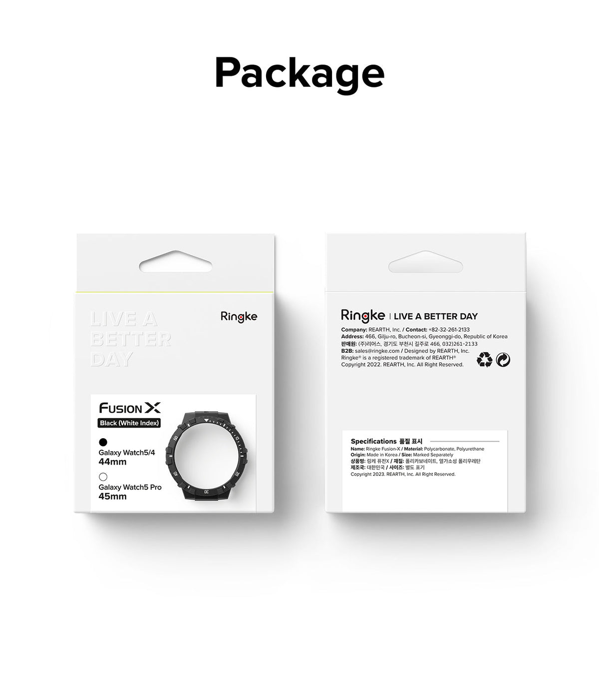 Galaxy Watch 5 / 4 (44mm) Case | Fusion-X - Front and back views of Ringke Fusion-X watch case packaging.