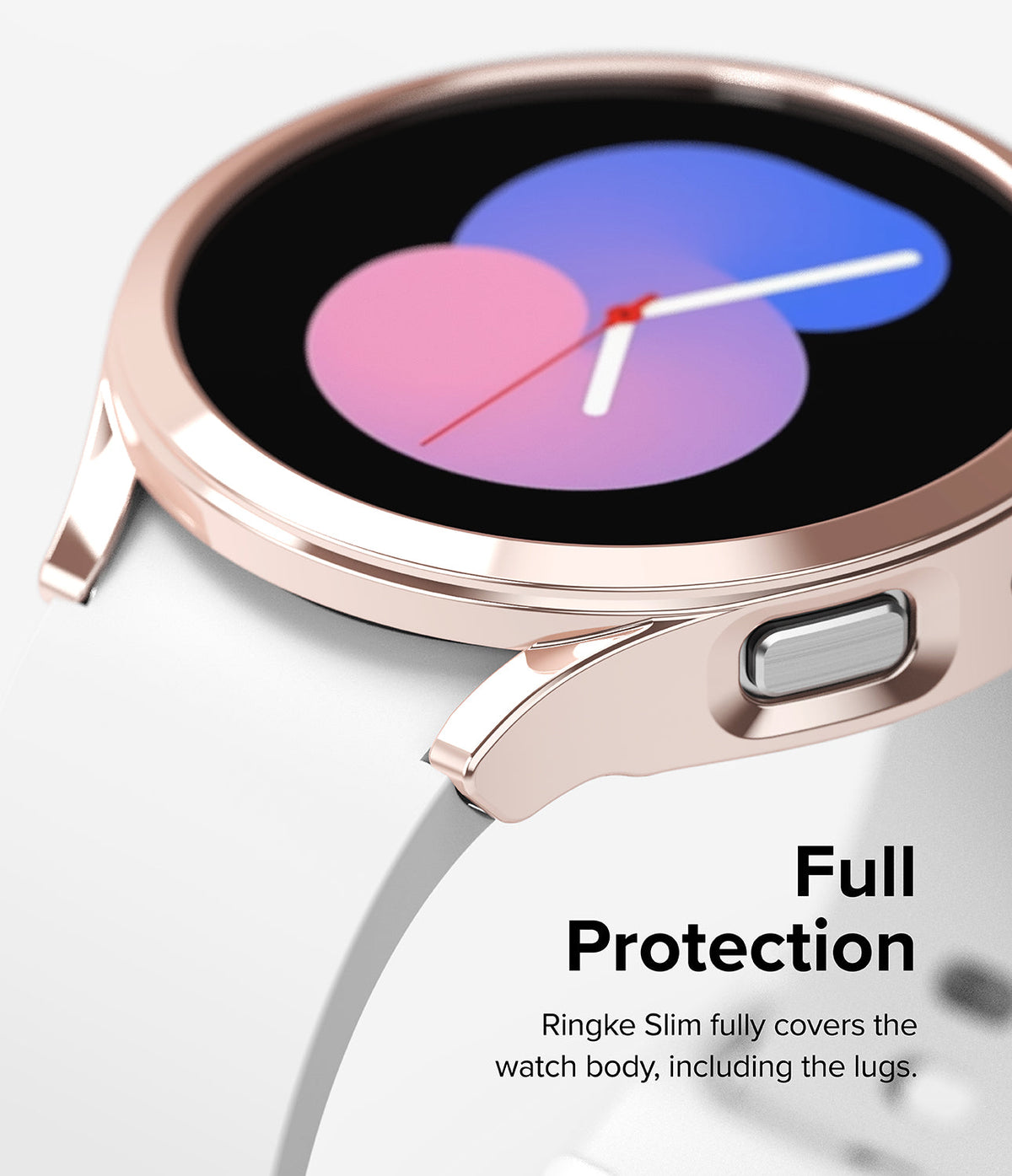 Galaxy Watch 5 (40mm) Case | Slim - Rose gold protective case on a white Galaxy Watch 5, highlighting full body coverage.