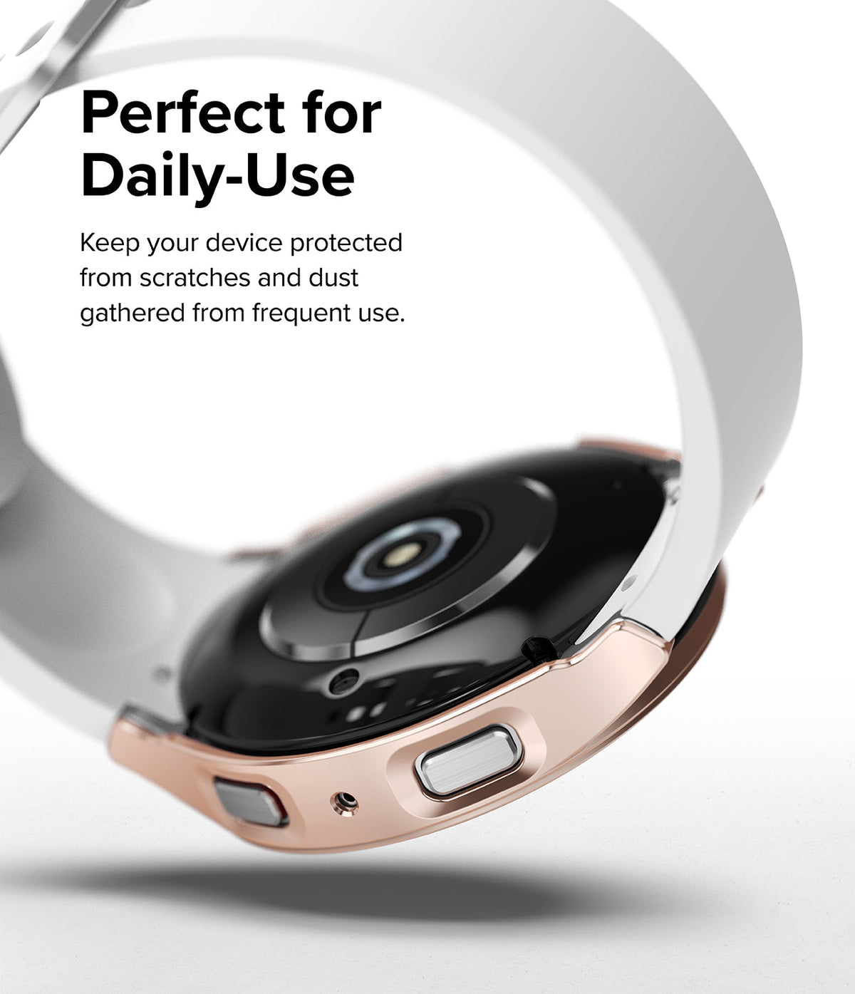 Galaxy Watch 5 (40mm) Case | Slim - Rose gold slim protective case on a Galaxy Watch 5 with a white band.