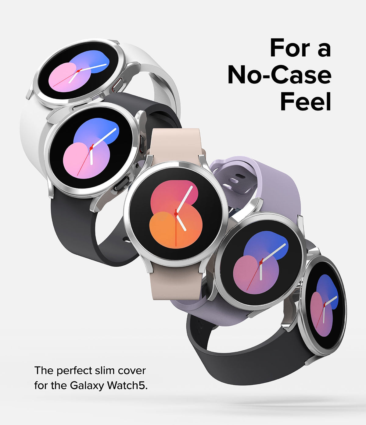 Galaxy Watch 5 (40mm) Case | Slim - Five Galaxy Watch 5 units in various colors floating diagonally against a white background.