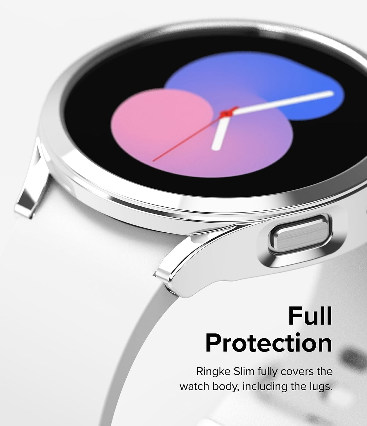 Galaxy Watch 5 (40mm) Case | Slim - Close-up of a silver protective case covering the Galaxy Watch 5 body and lugs.