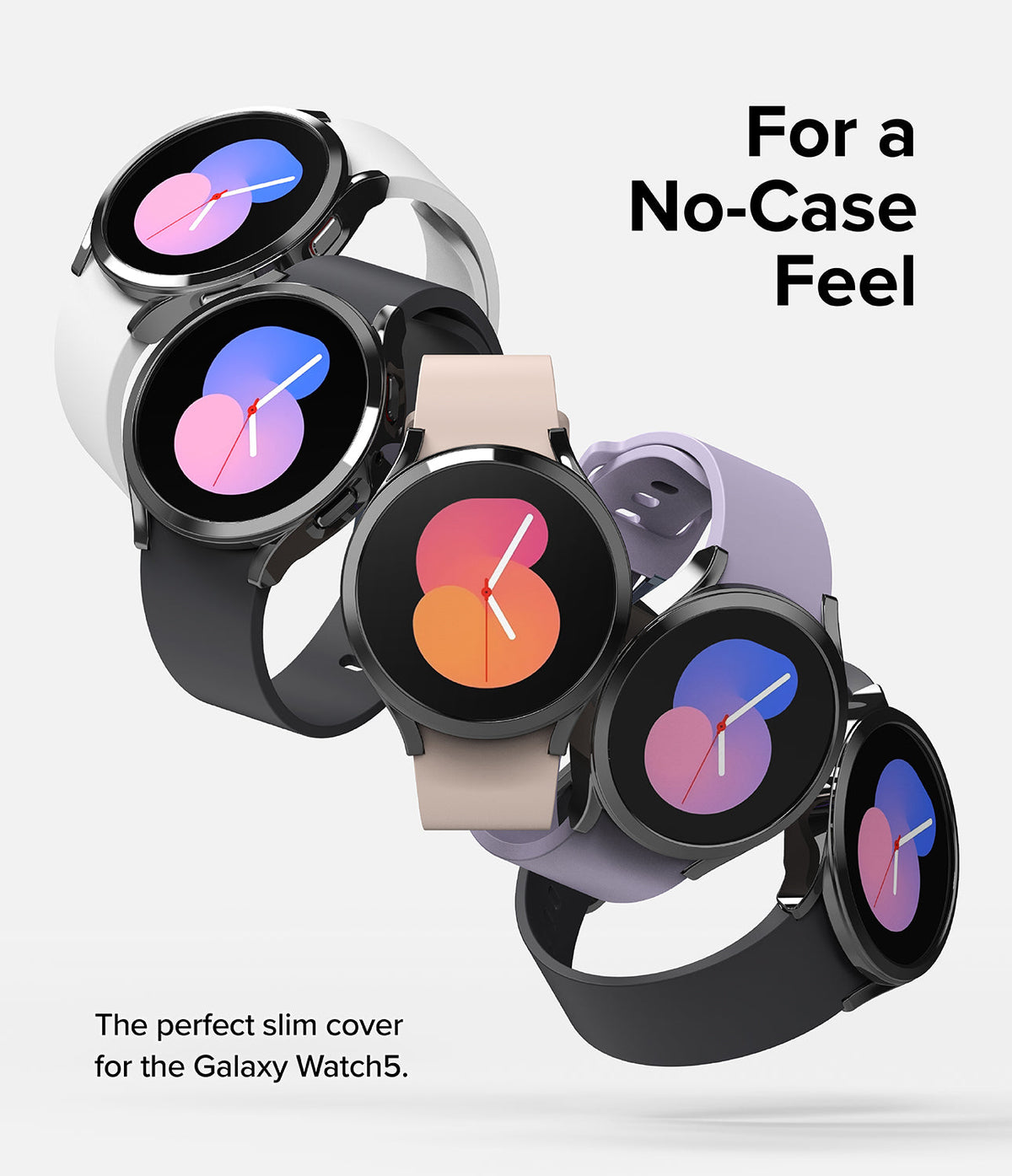 Galaxy Watch 5 (40mm) Case | Slim - Five Galaxy Watch 5 units in various colors arranged diagonally against a white background.
