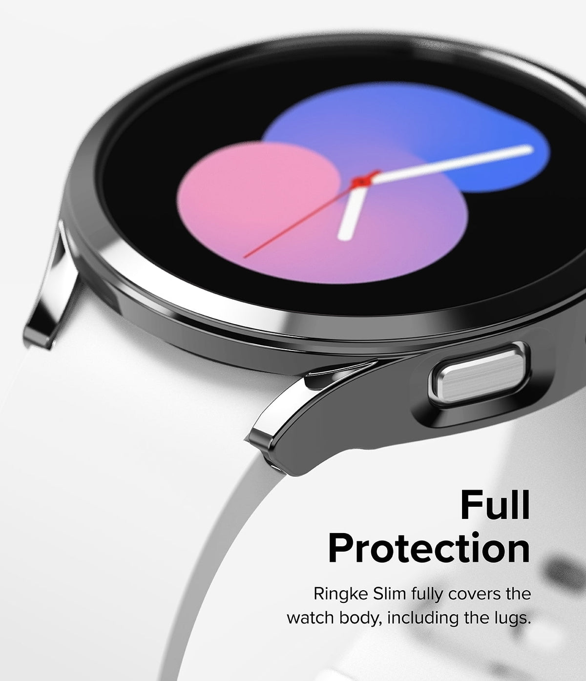 Galaxy Watch 5 (40mm) Case | Slim - Close-up of a black protective case on a white Galaxy Watch 5, highlighting full coverage.