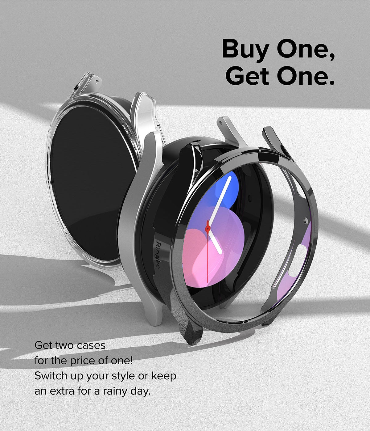 Galaxy Watch 5 (40mm) Case | Slim - Two slim protective cases for Galaxy Watch 5, one clear and one black, displayed on a white surface.