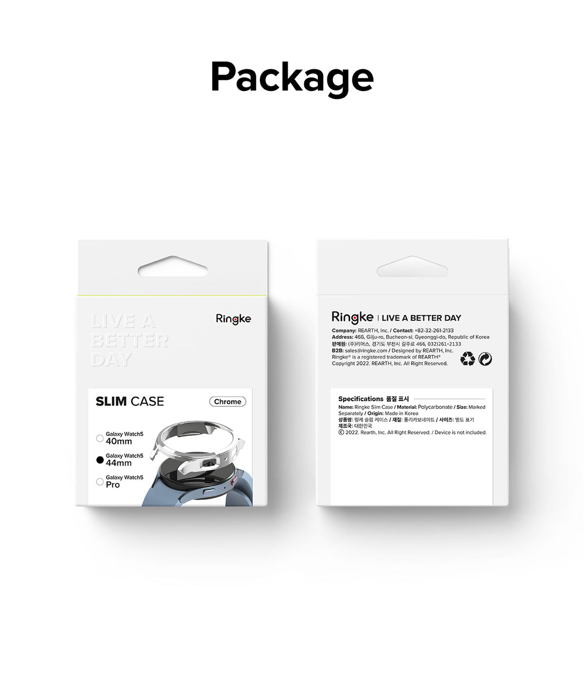 Galaxy Watch 5 44mm Case | Slim - Front and back views of Ringke Slim Case packaging for Galaxy Watch 5.