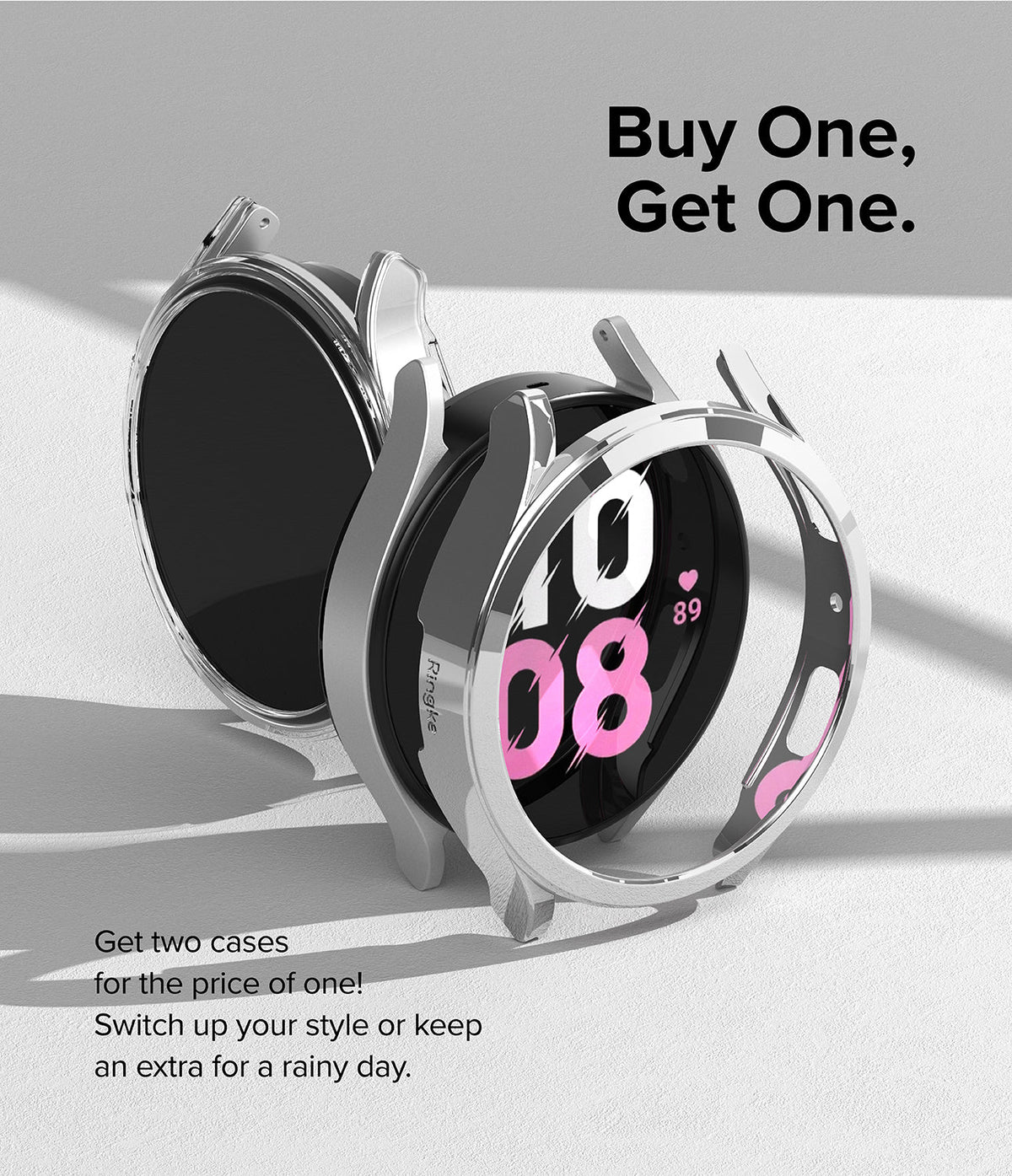 Galaxy Watch 5 44mm Case | Slim - Two clear protective cases for a Galaxy Watch displayed on a white surface.