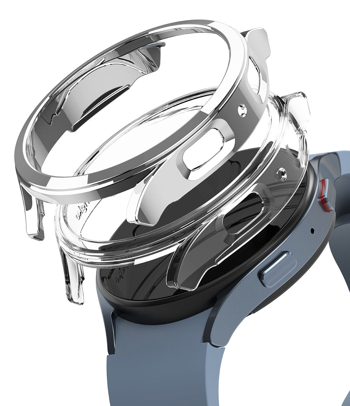 Galaxy Watch 5 44mm Case | Slim - Transparent protective watch case hovering above a blue Galaxy Watch 5.
