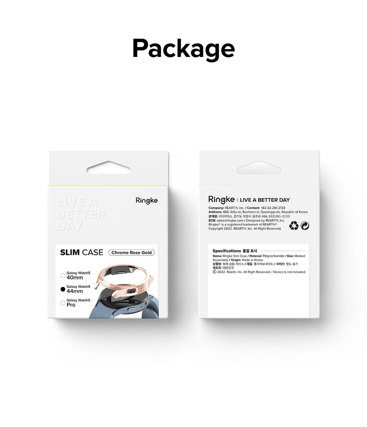 Galaxy Watch 5 44mm Case | Slim - Front and back view of Ringke Slim Case packaging for Galaxy Watch 5 in rose gold.