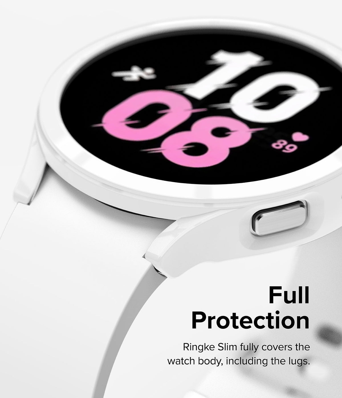 Galaxy Watch 5 44mm Case | Slim - White protective case on a Galaxy Watch 5, covering the body and lugs.