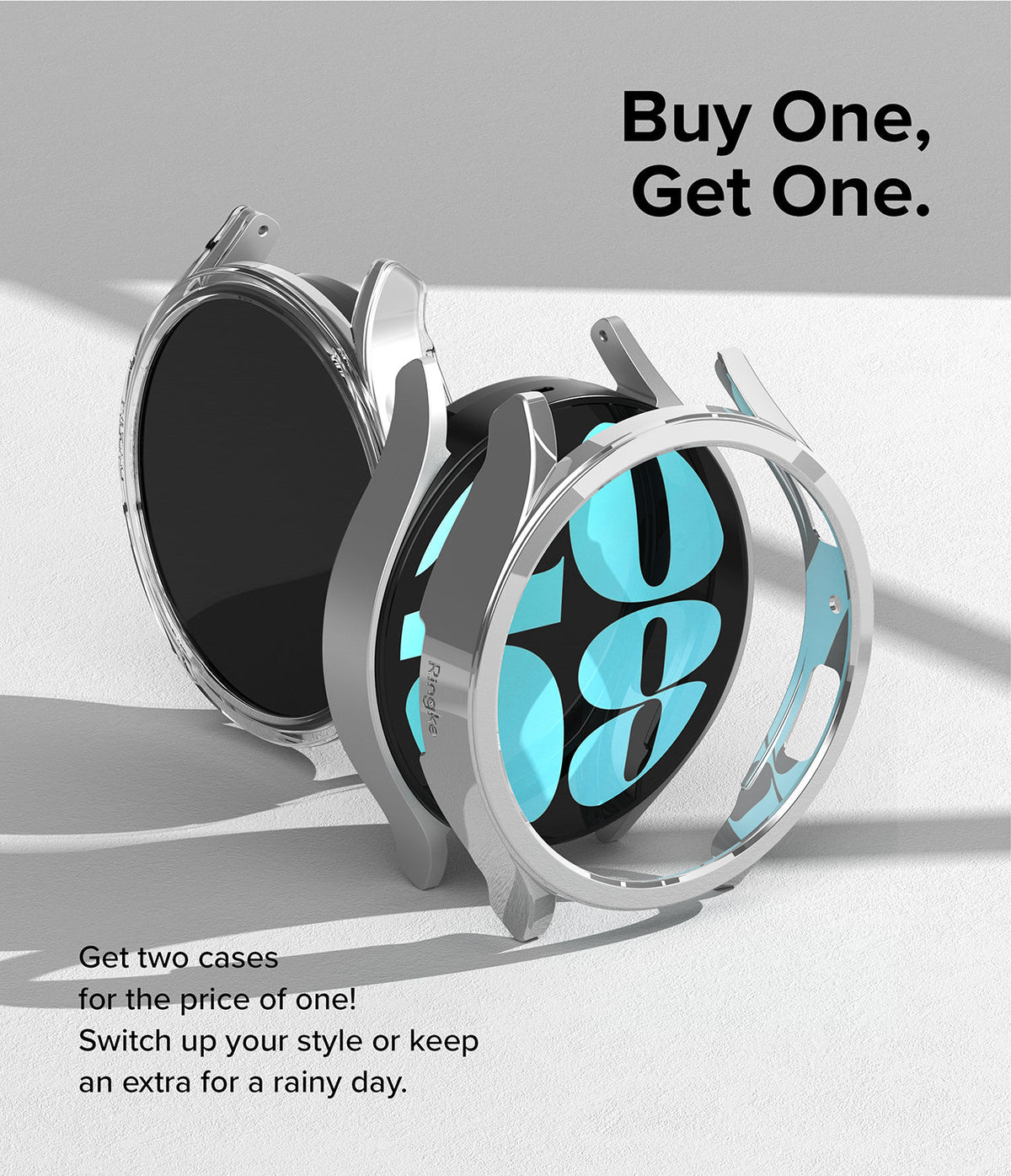 Galaxy Watch 6 40mm Case | Slim - Two silver protective watch cases displayed with a Buy One, Get One promotion text.