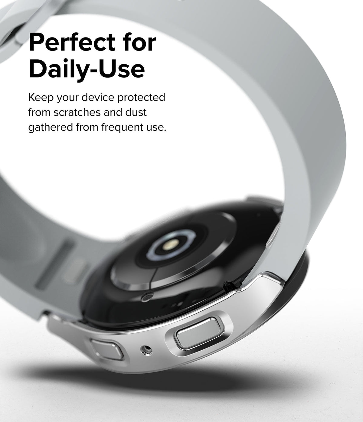 Galaxy Watch 6 44mm Case | Slim - Silver protective case on a Galaxy Watch 6 with a light gray band against a white background.