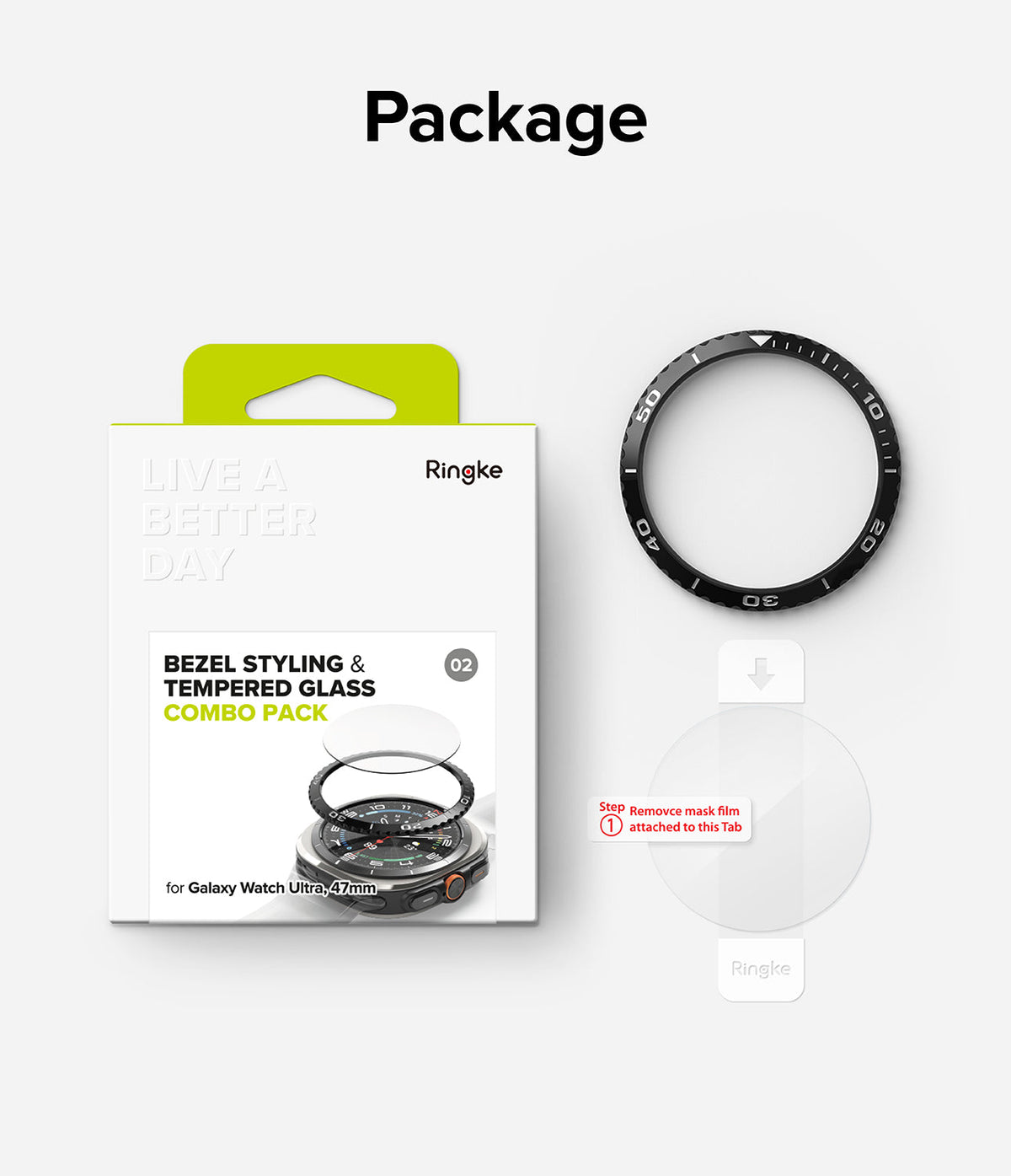 Galaxy Watch Ultra | Bezel Styling & Glass - Ringke bezel styling and tempered glass combo pack for Galaxy Watch Ultra.