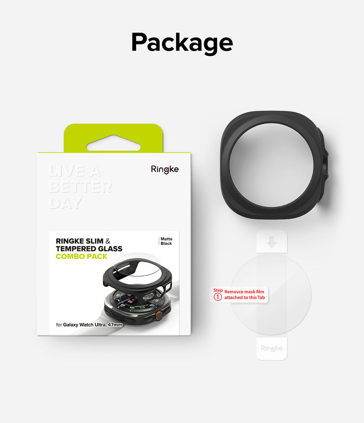 Galaxy Watch Ultra | Slim & Glass - Ringke protective case and tempered glass screen protector for Galaxy Watch Ultra.